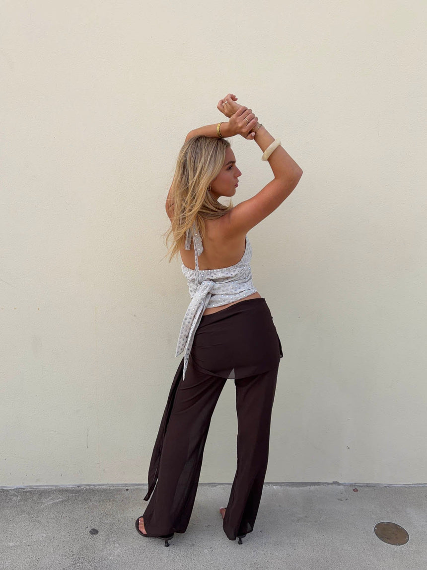 Stiney halterneck top with sequins – Beige