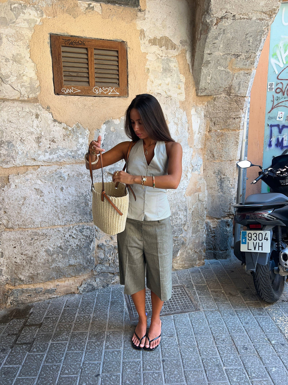 Klara halterneck top with checkers - White/green