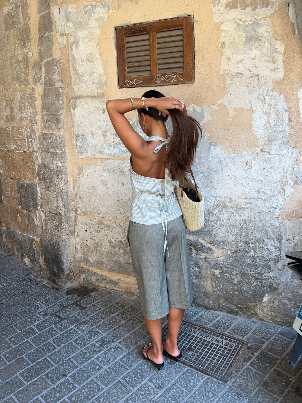 Klara halterneck top with checkers - White/green