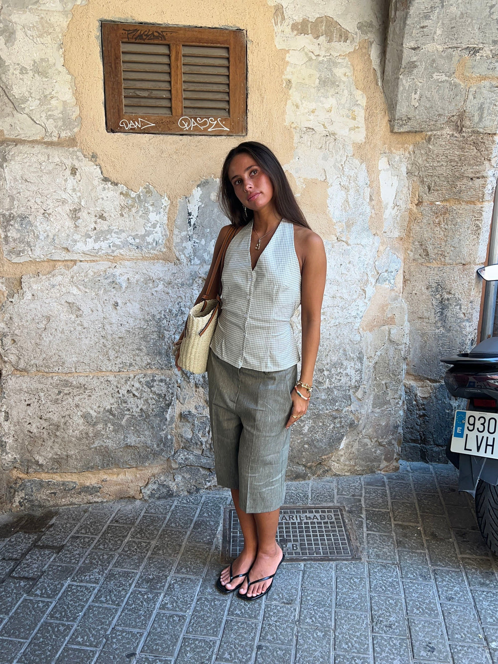 Klara halterneck top with checkers - White/green