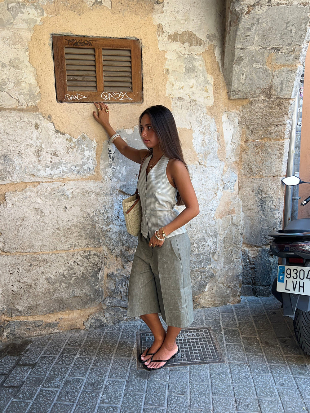 Klara halterneck top with checkers - White/green