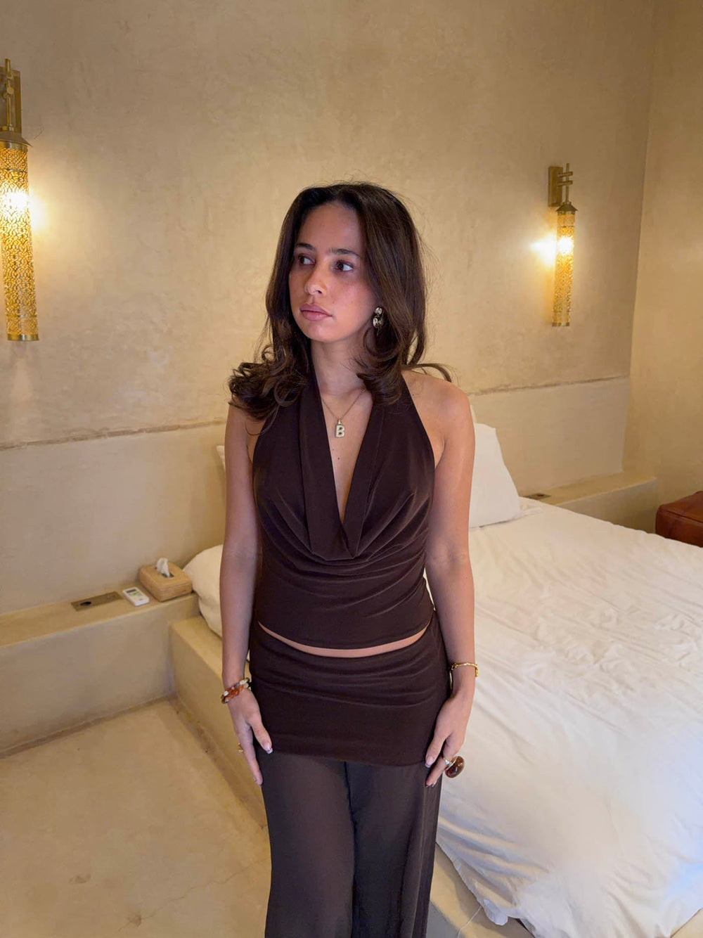 Bilana halterneck top – Brown