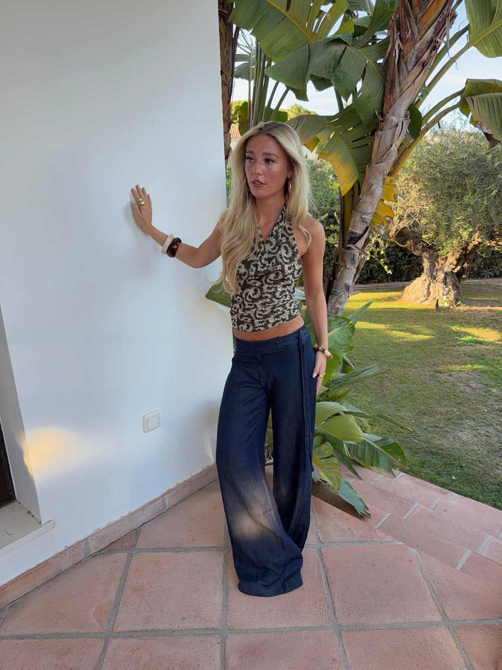 Susiana top with floral print – Green/off white