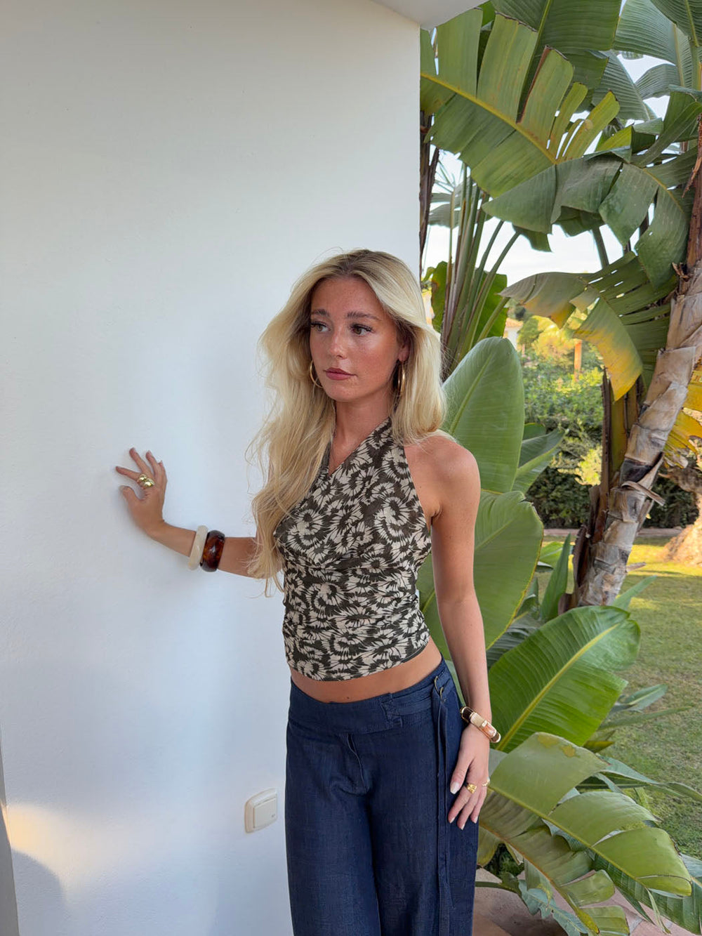 Susiana top with floral print – Green/off white