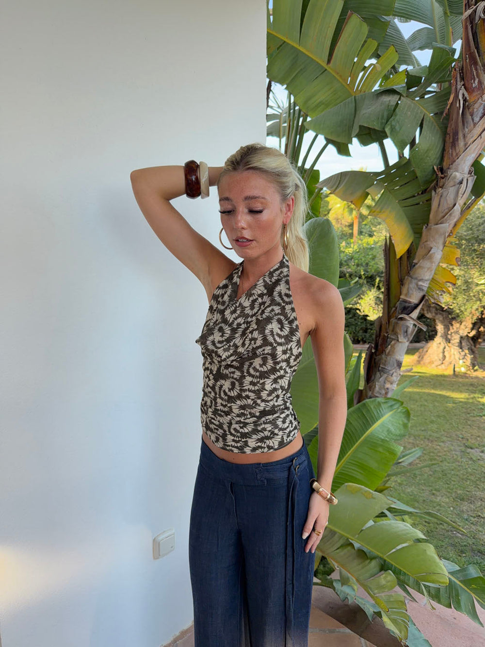 Susiana top with floral print – Green/off white