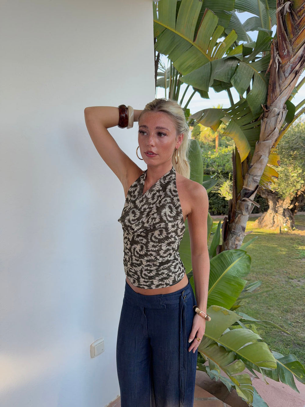 Susiana top with floral print – Green/off white