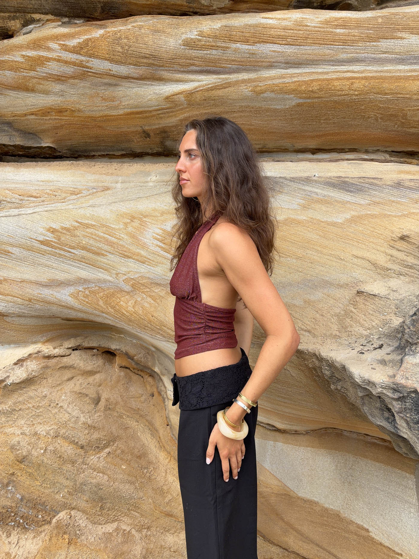 Mira halterneck top with glitter - Rust – Designbysi.se