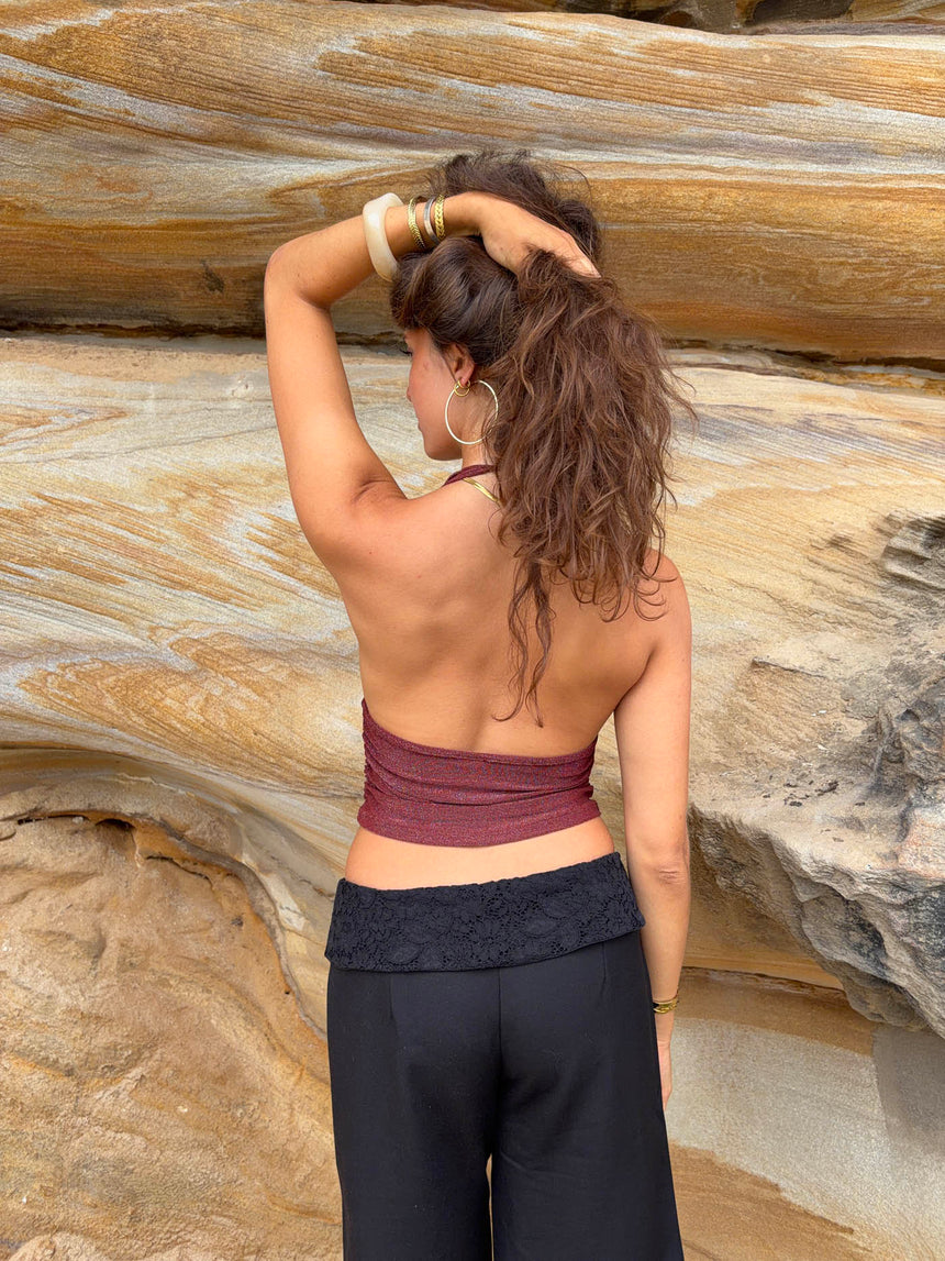 Mira halterneck top with glitter - Rust