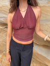 Mira halterneck top with glitter - Rust