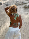 Lumi halterneck top with sequins – Light green