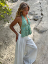 Lumi halterneck top with sequins – Light green