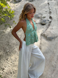 Lumi halterneck top with sequins – Light green