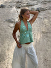Lumi halterneck top with sequins – Light green