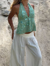 Lumi halterneck top with sequins – Light green