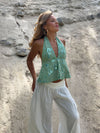 Lumi halterneck top with sequins – Light green