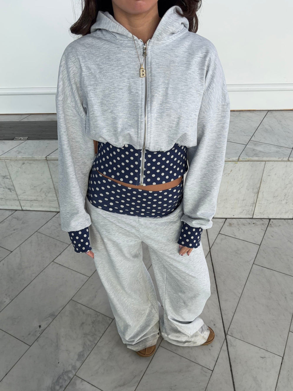 Maja hoodie with polka dots - Grey/white/black