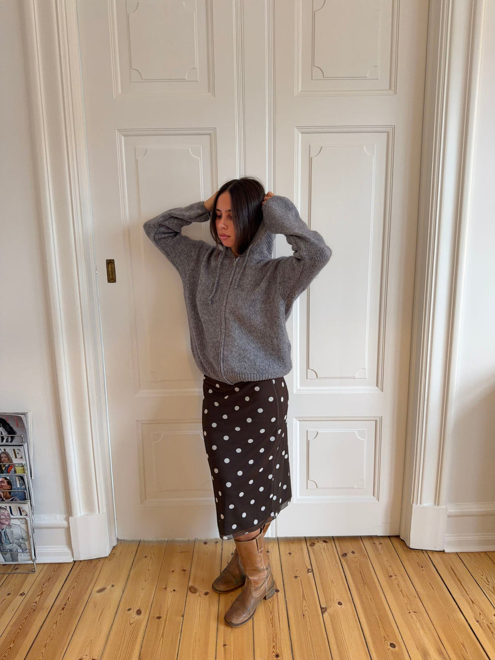 Gregina knitted hoodie with zip - Grey