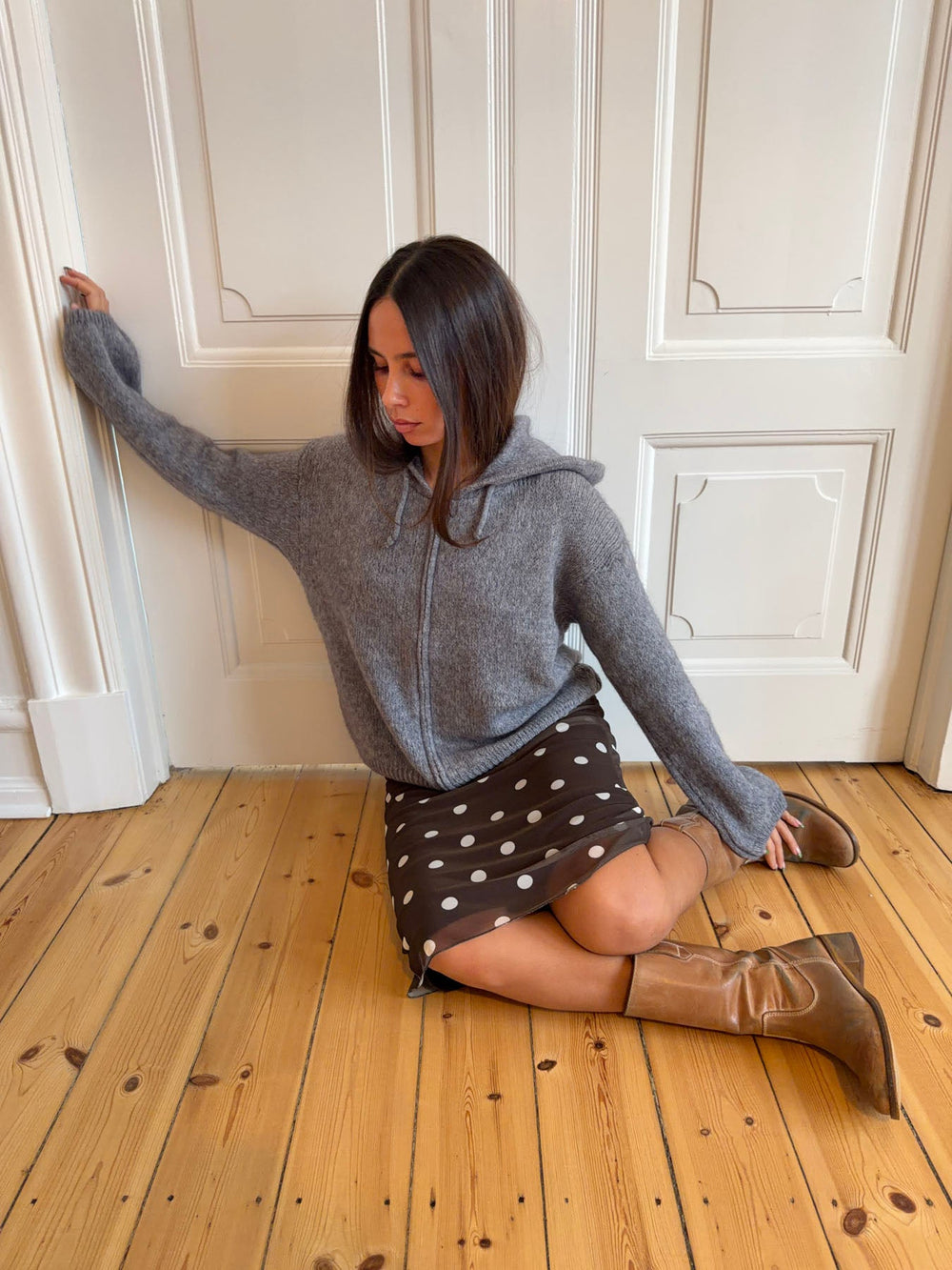 Gregina knitted hoodie with zip - Grey