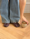 Tovea Split Toe Ballerina with Polka Dots - Brown/White