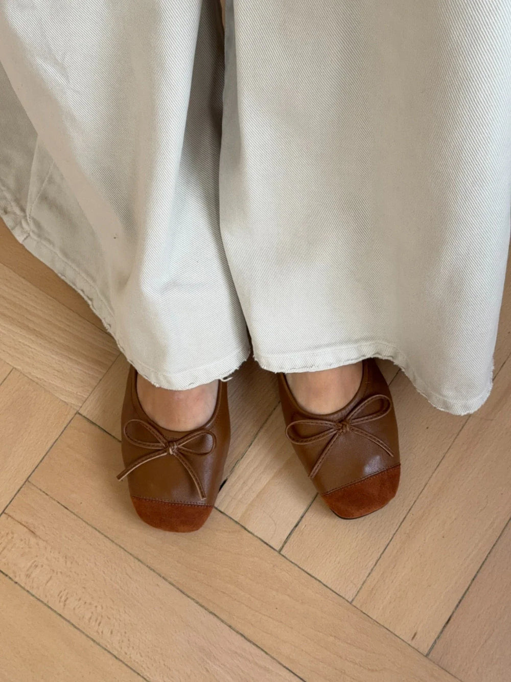 Gina ballerina with suede tip - Brown