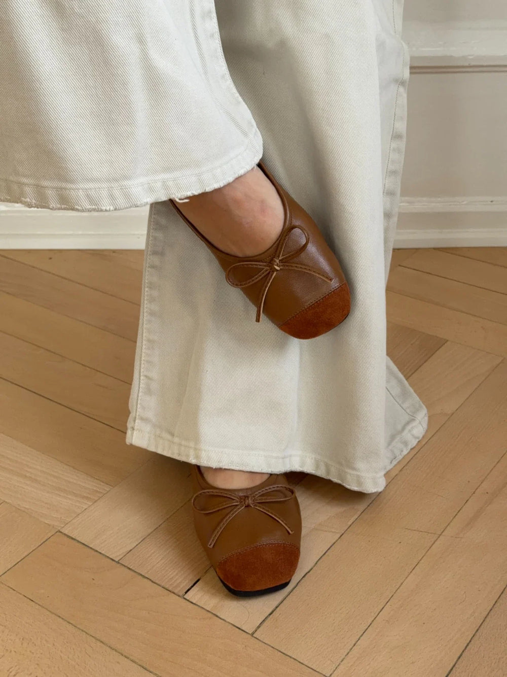 Gina ballerina with suede tip - Brown
