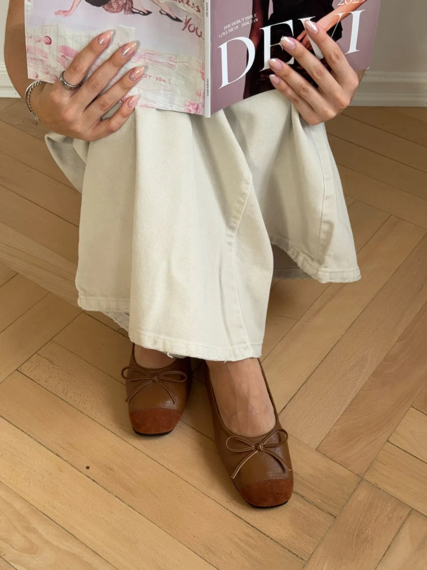 Gina ballerina with suede tip - Brown