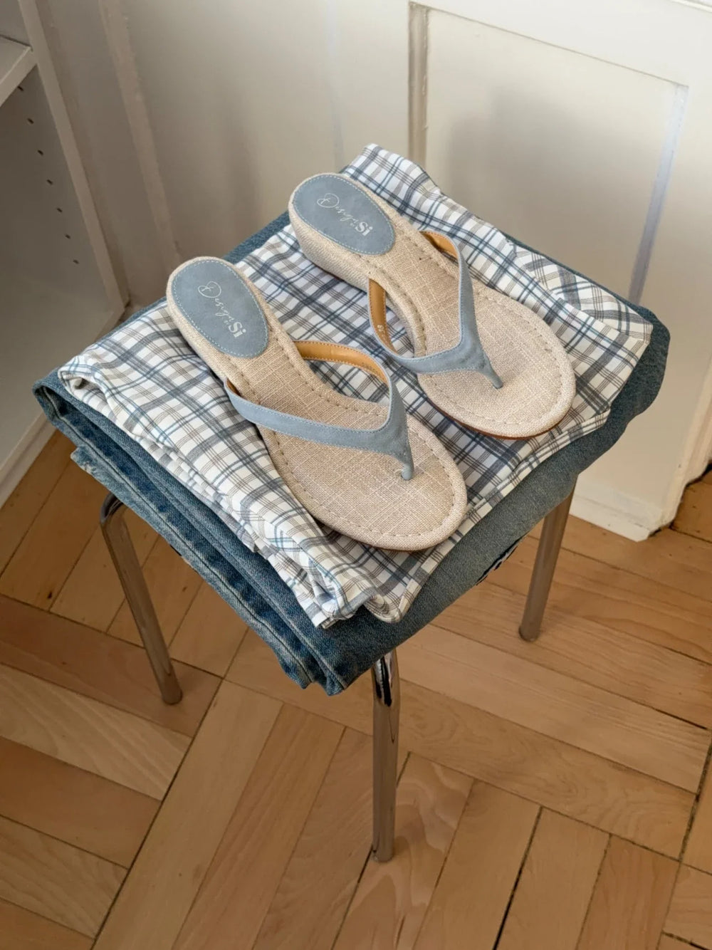 Lavina wedge heel sandal - Light Blue/beige