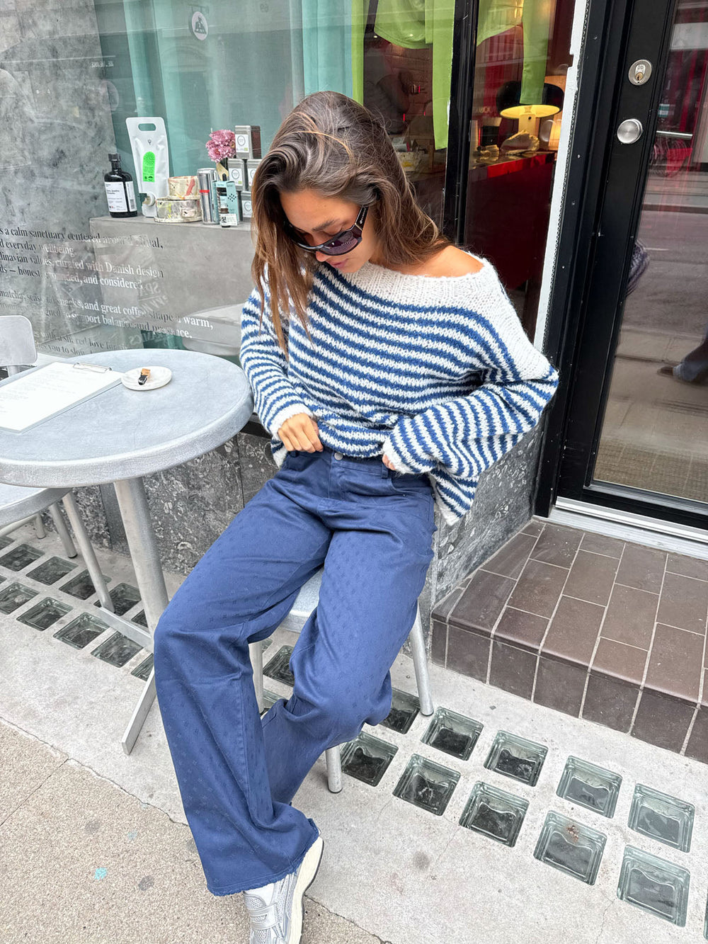 Gabardin jacquard pants - Navy