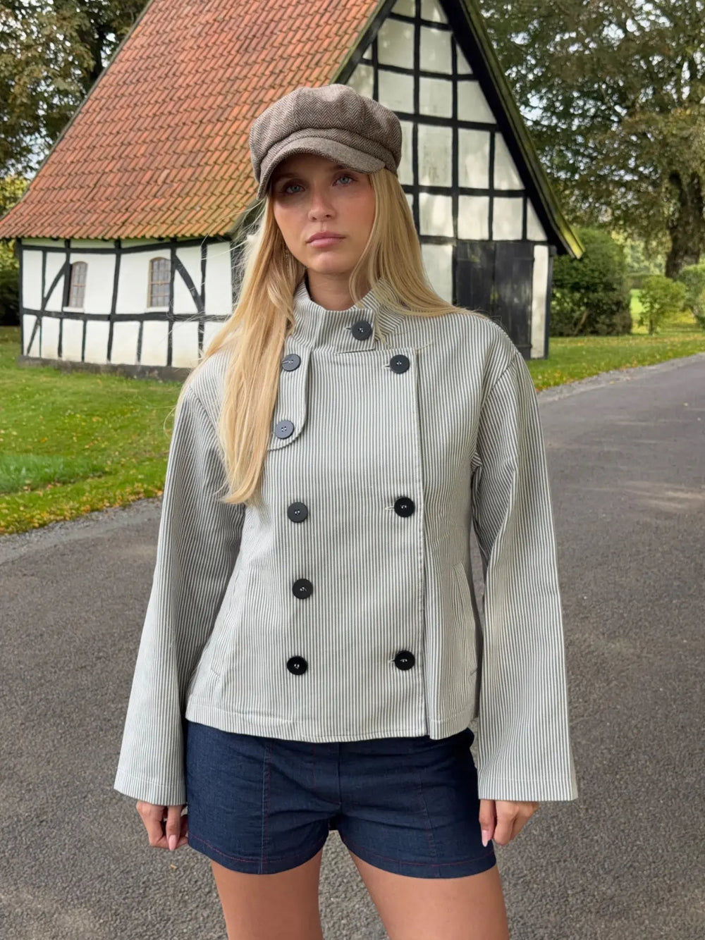 Salma Striped Jacket - Grey/Off White