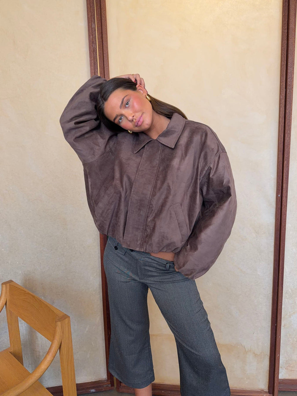 Mathilda jacket in faux suede - Brown