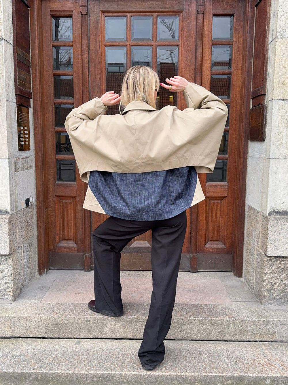 Lenaya jacket with denim back - Beige