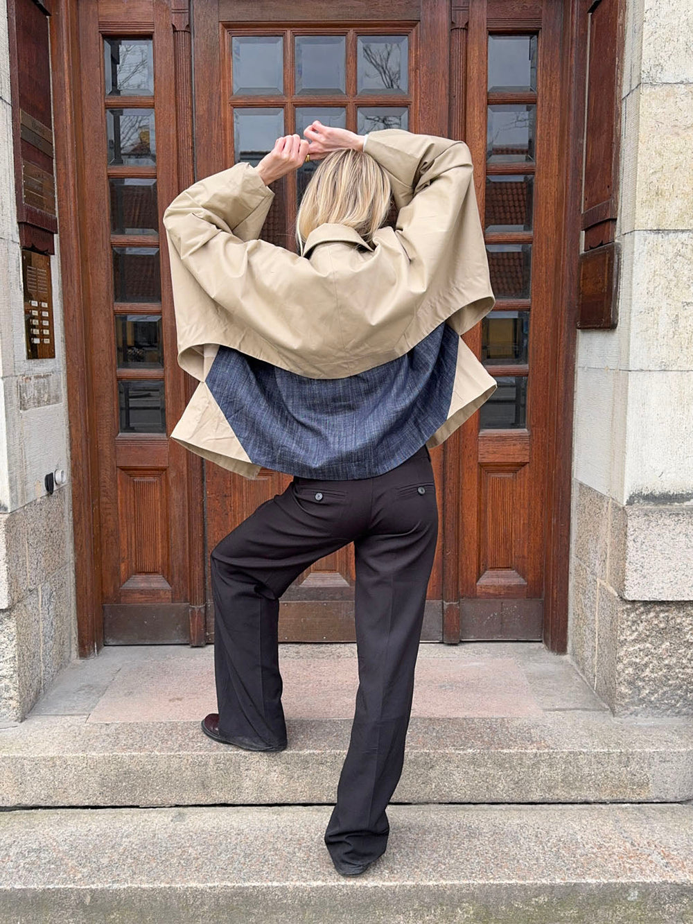 Lenaya jacket with denim back - Beige