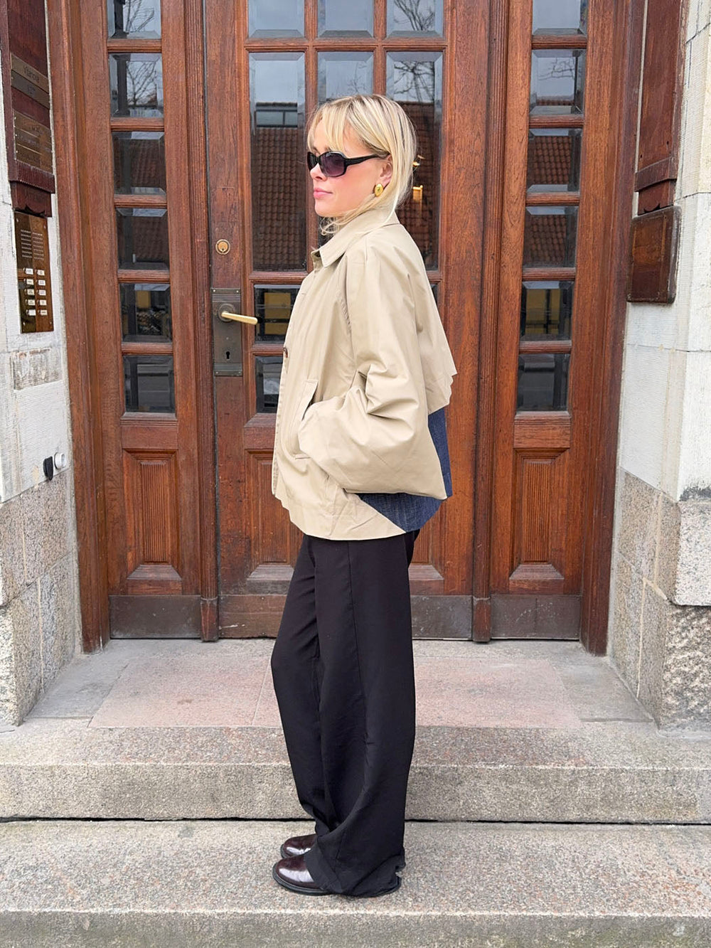 Lenaya jacket with denim back - Beige