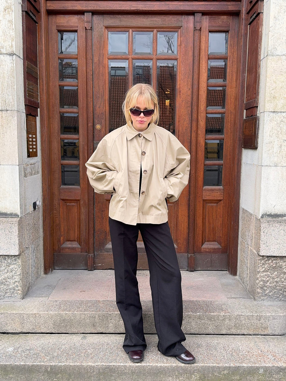 Lenaya jacket with denim back - Beige