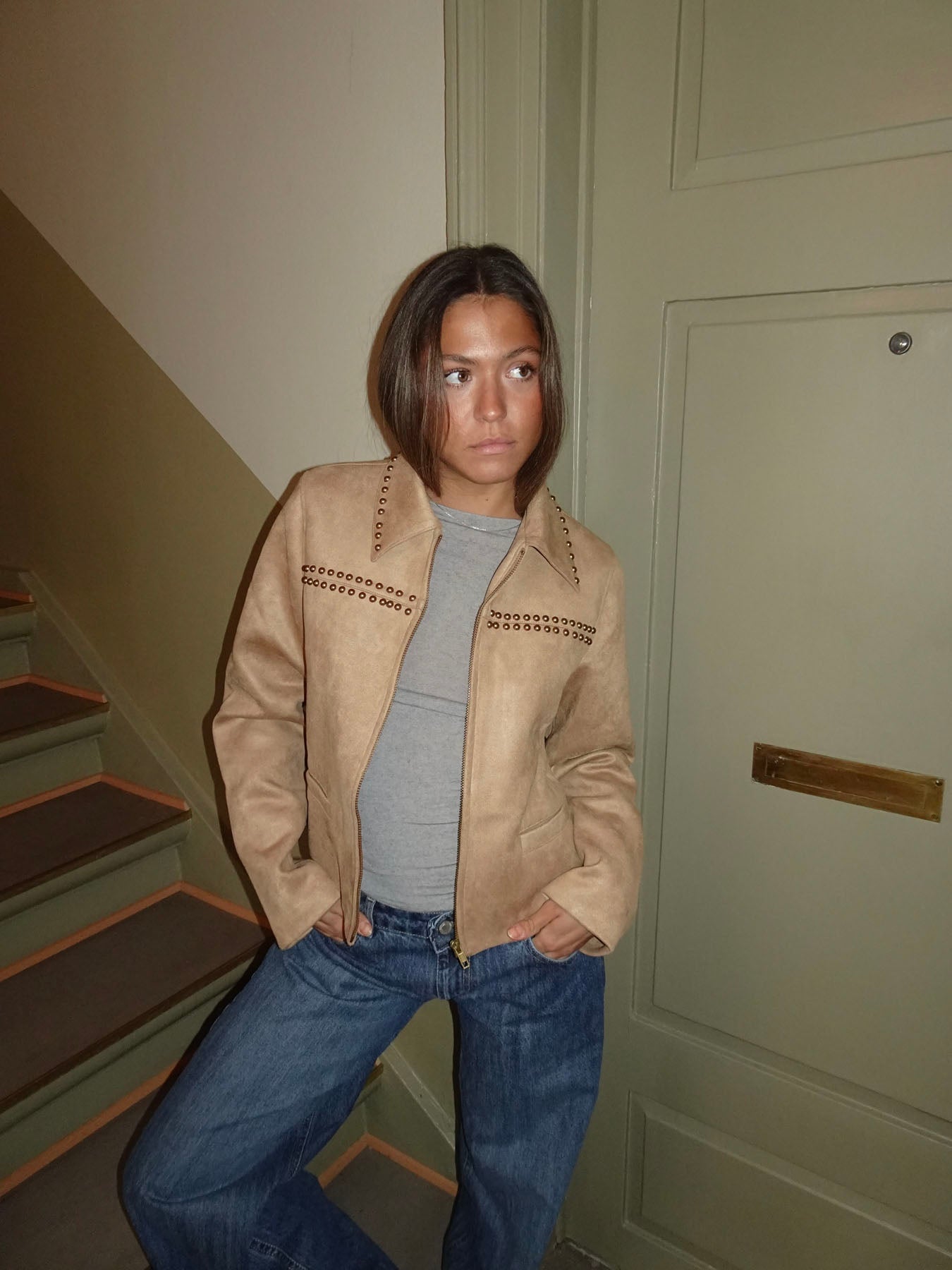 Camela jacket with studs - Beige – Designbysi.se