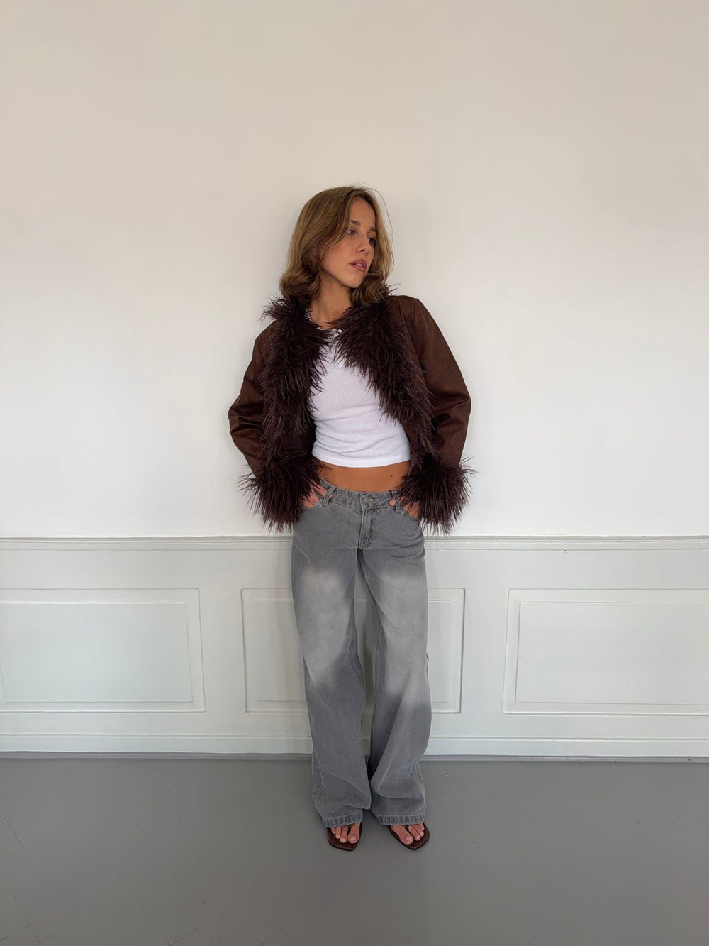 Belindina faux fur jacket - Brown