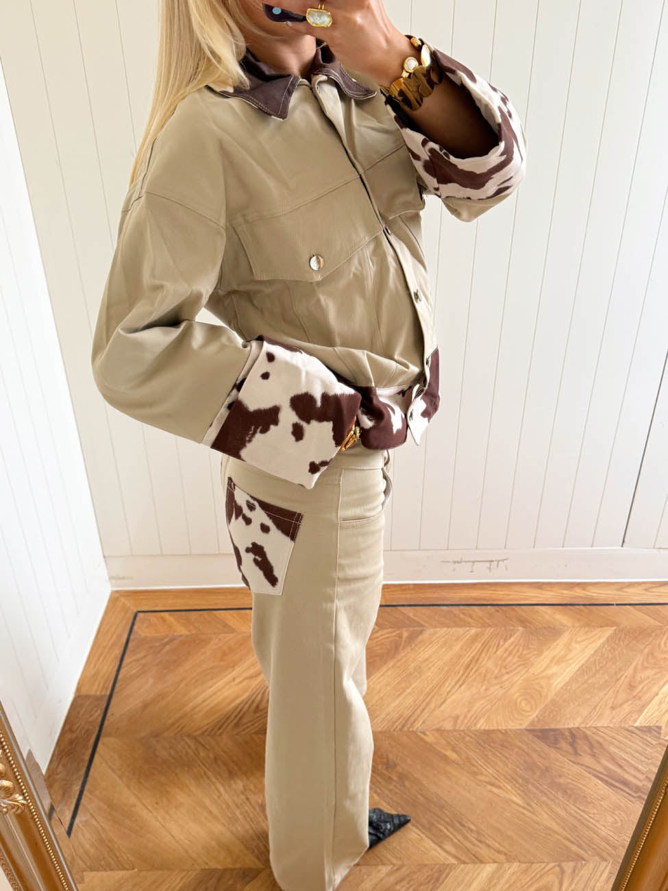 Scandivv jeans with cow print - Beige