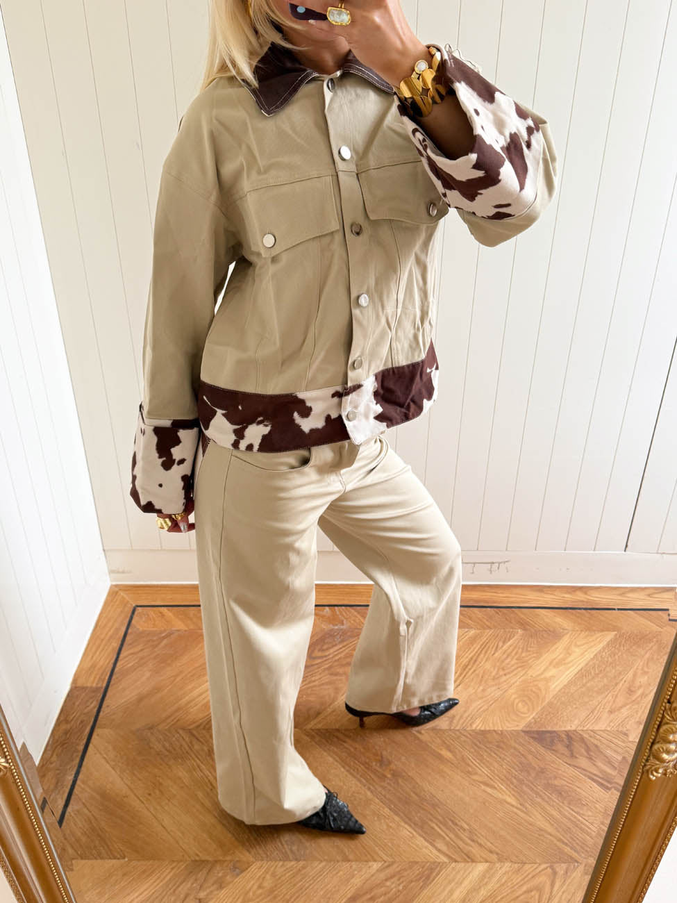 Scandivv jeans with cow print - Beige