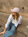 Feline cap with checkers - Light pink/white