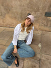 Feline cap with checkers - Light pink/white