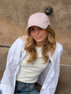 Feline cap with checkers - Light pink/white