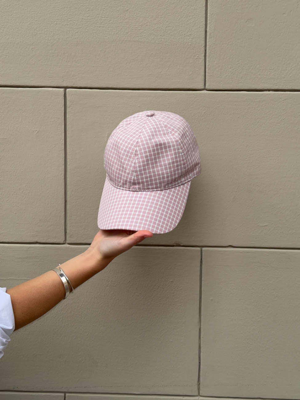 Feline cap with checkers - Light pink/white