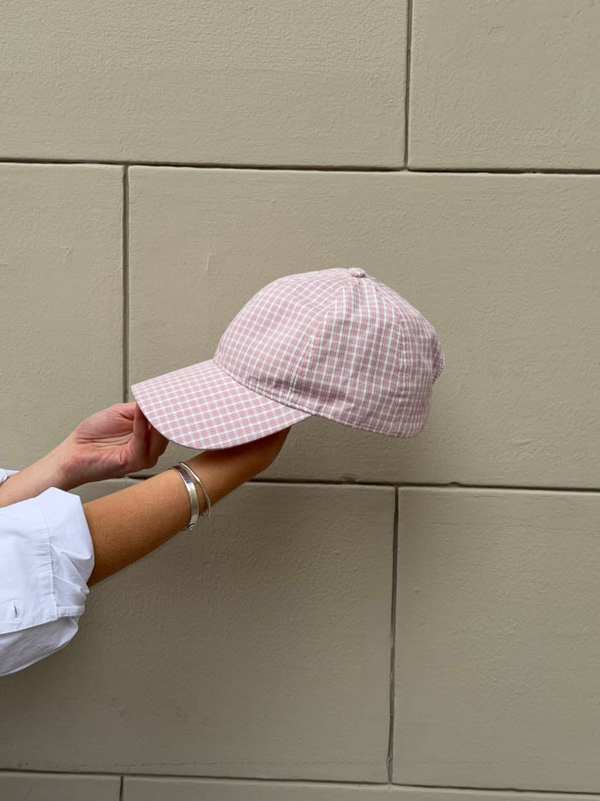 Feline cap with checkers - Light pink/white