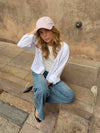 Feline cap with checkers - Light pink/white