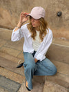 Feline cap with checkers - Light pink/white