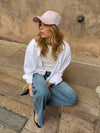 Feline cap with checkers - Light pink/white