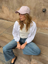 Feline cap with checkers - Light pink/white