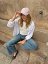 Feline cap with checkers - Light pink/white