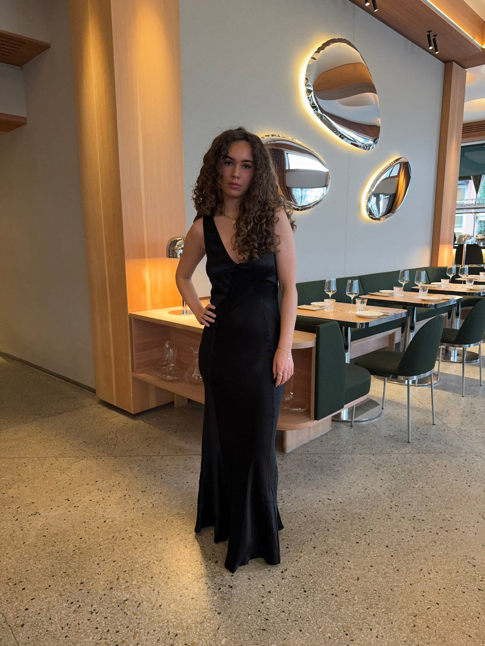 Miana maxi satin dress - Black