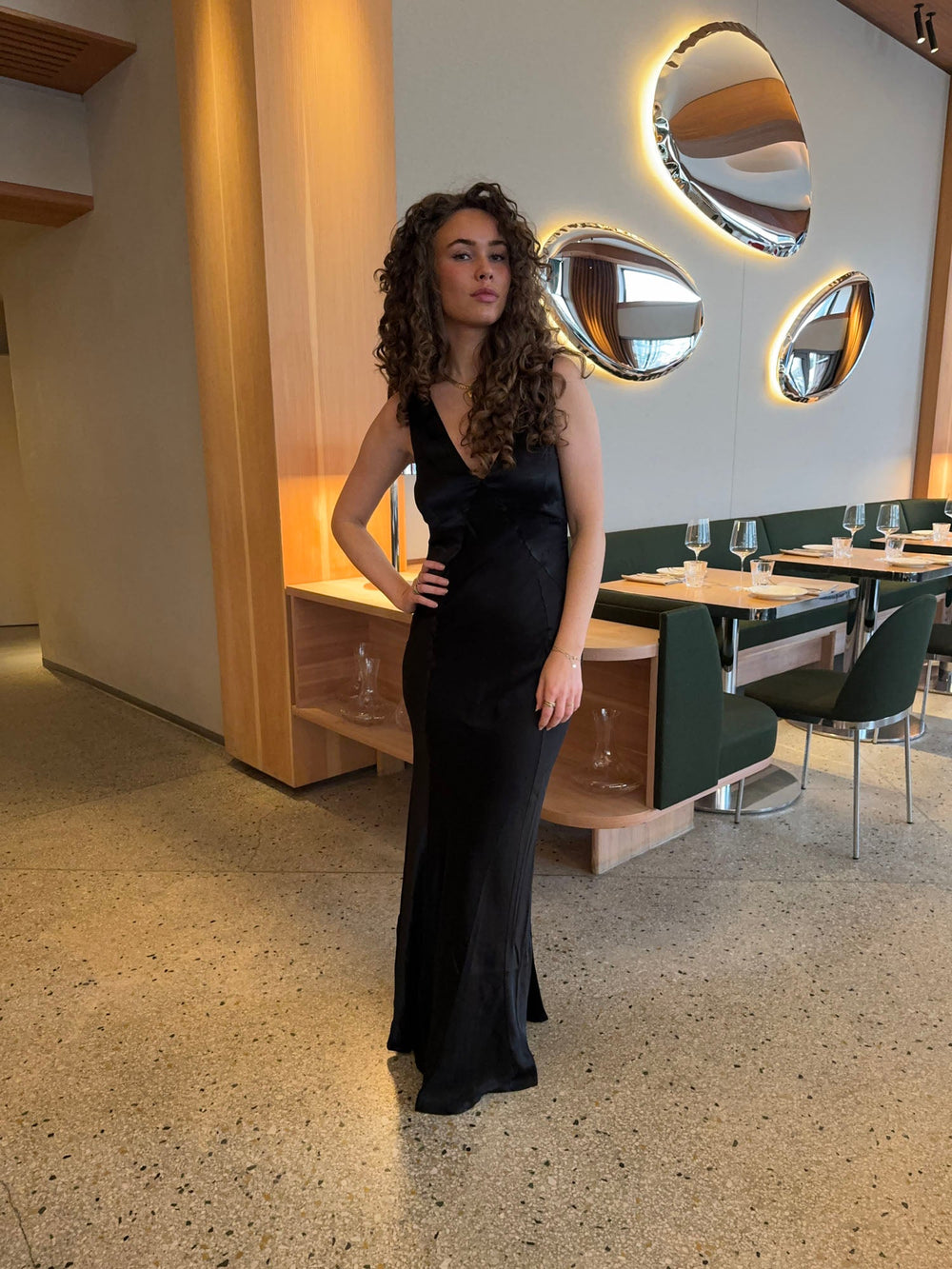 Miana maxi satin dress - Black